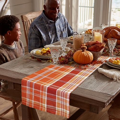 Rust Multicolor Harvest Plaid Table Runner - 13x108 Inches Cotton