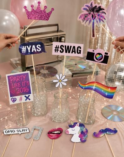 22PCS Nostalgia Party Photo Booth Props Set for 2016 Celebration
