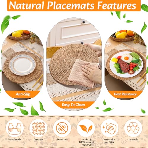 Khaki Boho 8-Piece Table Runner and Woven Placemat Set - 12x108 Inches