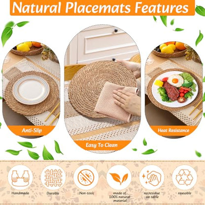 Khaki Boho 8-Piece Table Runner and Woven Placemat Set - 12x108 Inches