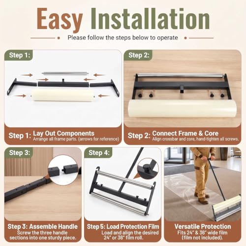 Carpet Protection Film Applicator with Dual Rollers - Adjustable Width, Quick Change