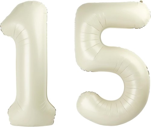 15 Inch Cream Foil Number Balloons by [Brand Name] - 40 Inch 15th Birthday Decorations