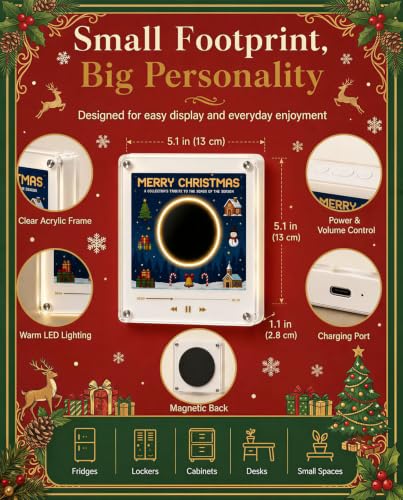 Christmas Magnetic Music Player with Spinning Vinyl Record - White B