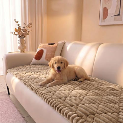 FunFurry Pet Couch Cover for Sofa - Washable, Anti-Scratch Flannel Protector - Camel 59"X27.6"