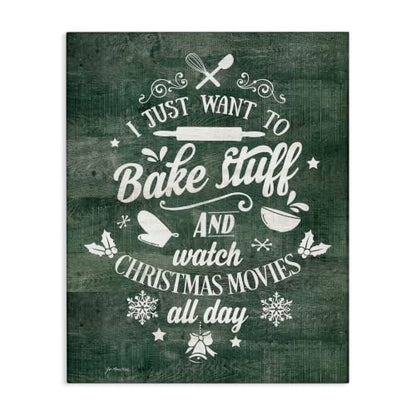 Bake Stuff Christmas Movies Word Canvas Wall Art - 24x30 Inches, Holiday Kitchen Decor
