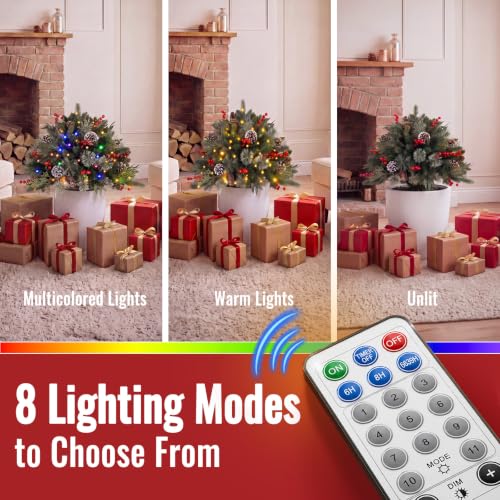 2ft 3in Christmas Urn Filler Set with Lights - Mixed Greenery & Berries