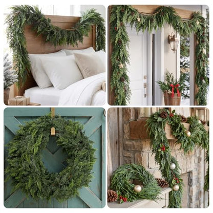 9FT Artificial Cedar Garland for Christmas Decoration - Dense & Lifelike