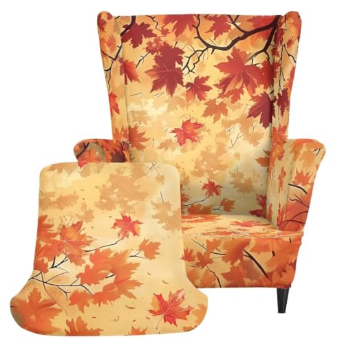 Maple Leaves Wingback Chair Cover 2 Piece Slipcover - Maple Leaves Variation