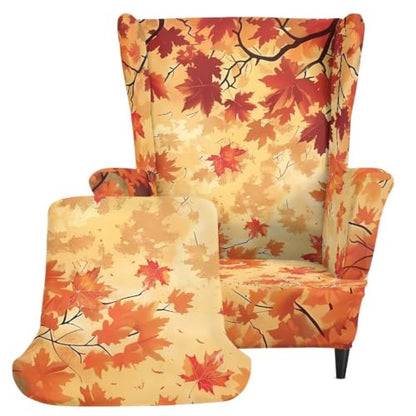 Maple Leaves Wingback Chair Cover 2 Piece Slipcover - Maple Leaves Variation