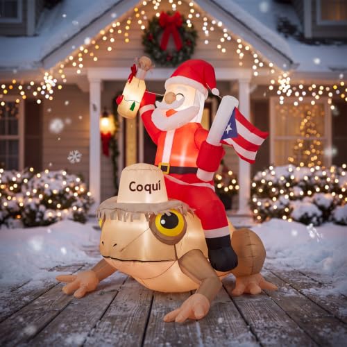 Puerto Rico Christmas Inflatable with Coqui Frog Outdoor Decor, LED Lighted Yard Decoration