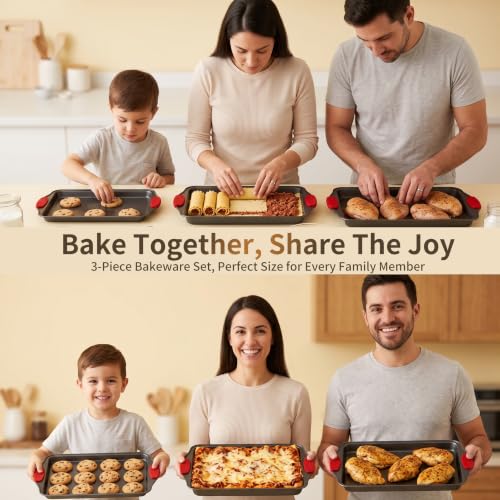 4-Piece Nonstick Carbon Steel Baking Sheet Set with Silicone Handles and Bonus Spatula