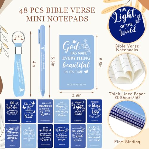 Hollowfly 48 Set Christian Church Gifts with Bible Verse Cups Notebooks & Keychains - Gradient Blue