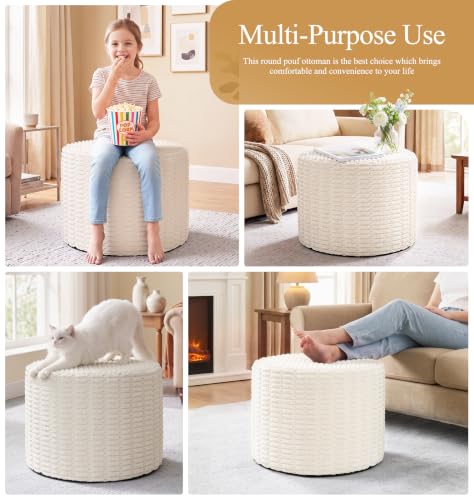 Small Beige Memory Foam Filled Ottoman Pouf - 18 Inch Diameter