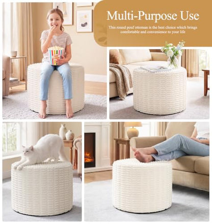 Small Beige Memory Foam Filled Ottoman Pouf - 18 Inch Diameter