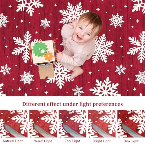 Christmas Snow Pattern Area Rug 9x12 Red Non-Slip Low Pile Indoor Rug for Living Room & Bedroom - Snow Variation