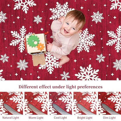 Christmas Snow Pattern Area Rug 9x12 Red Non-Slip Low Pile Indoor Rug for Living Room & Bedroom - Snow Variation