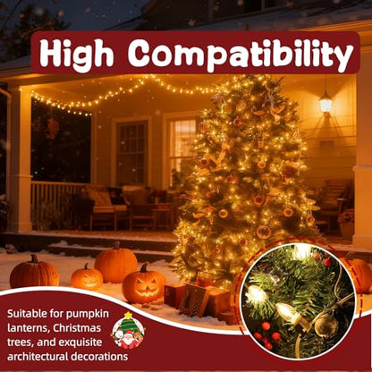 21ft Christmas Village Lights with 12 Warm White LED Bulbs - Adjustable & Eco-Friendly