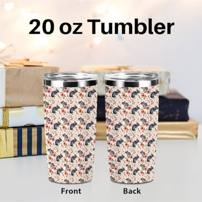 Cute Rat Tumbler 20 oz Stainless Steel Coffee Mug Travel Cup Insulated - Mouse Flower Variation