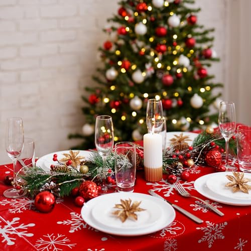 Christmas Tablecloths 12 Pcs Red and White Snowflake Winter Round & Rectangular