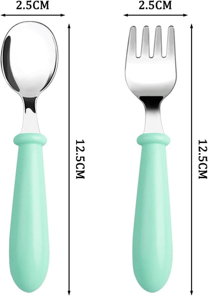 Skiennix Toddler Utensils Set - 12-Piece Stainless Steel Forks & Spoons for Safe Self-Feeding | Dishwasher Safe