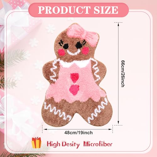 Rustic Pink Gingerbread Bath Mat - Non Slip Absorbent Bathroom Rug