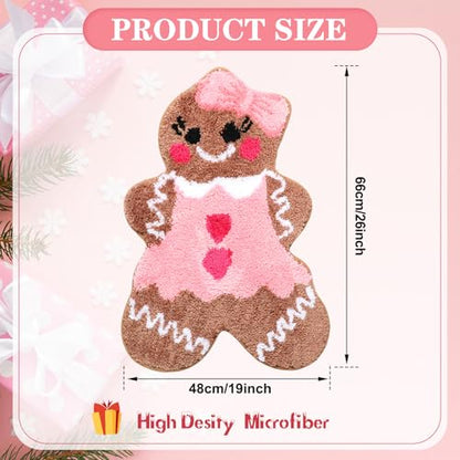 Rustic Pink Gingerbread Bath Mat - Non Slip Absorbent Bathroom Rug