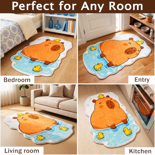 J-Capybara Bathroom Mat, Cute Plush Animal Rug with Ducks, 20x31.5 Inches