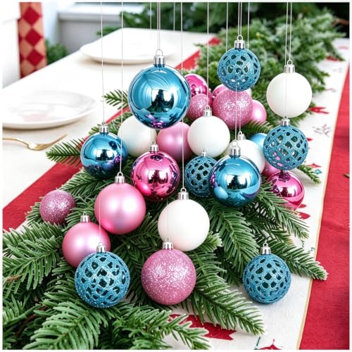Christmas Balls Tree Ornaments Set - Pastel Pink Blue White 102 Pcs Holiday Decorations