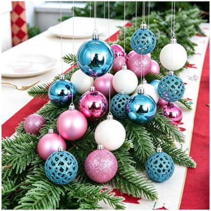 Christmas Balls Tree Ornaments Set - Pastel Pink Blue White 102 Pcs Holiday Decorations