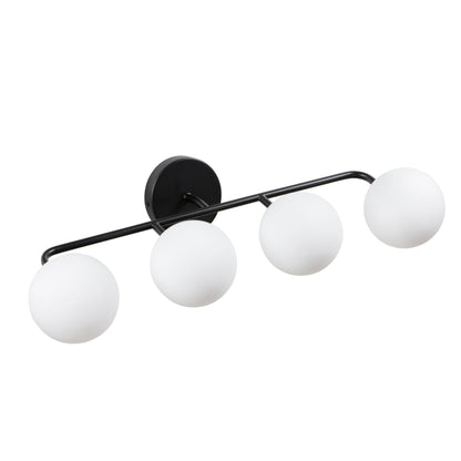 esme baia Modern Bathroom Vanity Light Fixtures 4 Lights Black and Milk White Glass Globe Shade Modern Wall Sconce Lighting Bath Vanity Lights Bar Over Mirror (Exclude G9 Bulb)