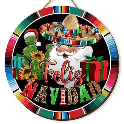 Wooden Christmas Wreath Door Sign for Holiday Home Decor - Feliz Navidad