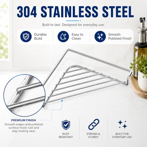 Silver Stainless Steel Corner Sink Shelf with Triangular Wire Rack