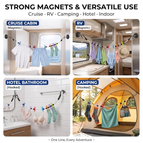 Magnetic Clothesline for Cruise Ships Adjustable Length Portable Laundry Line