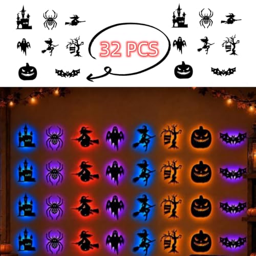Halloween LED Silhouette Wall Decor Lights 32PCS Spooky Bat Ghost Pumpkin