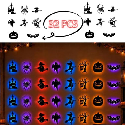 Halloween LED Silhouette Wall Decor Lights 32PCS Spooky Bat Ghost Pumpkin