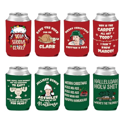 Christmas Vacation Can Cooler Sleeves - 8 Pcs Reusable 12oz Beer & Drink Covers