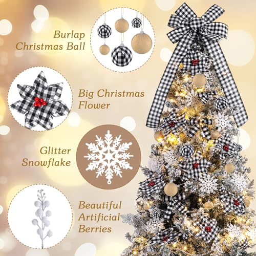 Lyrow Buffalo Plaid Christmas Tree Ornament Set - Black White, 94 pcs