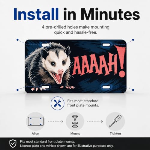 Funny Animal Humor Aluminum License Plate - Screaming Opossum Variation