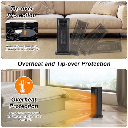1500W Electric Space Heater with Remote Control, Fast Heating Oscillating Ceramic Heater