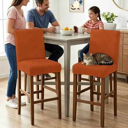 Set of 4 Autumn Burnt Orange Stretch Bar Stool Covers - Washable Counter Height Slipcovers for Dining & Bar Areas