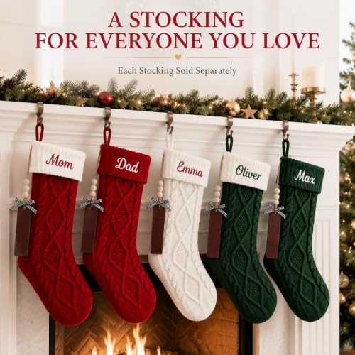 Personalized White Christmas Stocking with Cable Knit & Embroidered Name - Holiday Decor
