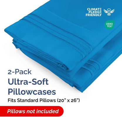 Standard Pillow Cases Set of 2 | Ultra-Soft Hotel Quality Covers - Comfy, Wrinkle-Free, Stain Resistant - Royal Blue
