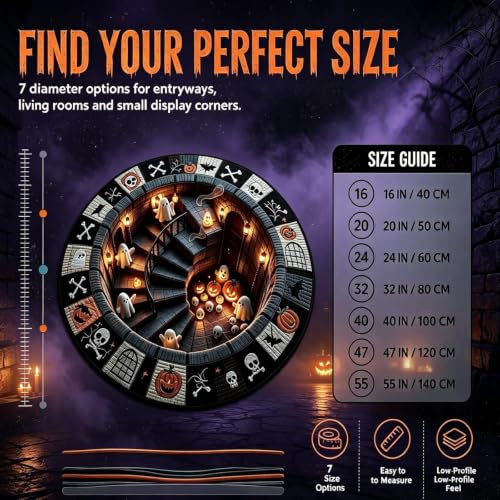 3D Halloween Ghost Optical Illusion Rug - 40in Spooky Staircase Mat - Variation D