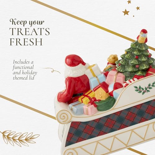 Christmas Santa in Sleigh Cookie Jar - 13.25 Inch Festive Candy Container