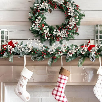 18 Pack White Christmas Berry Stems with Clips for Holiday Decorations - Berry / White
