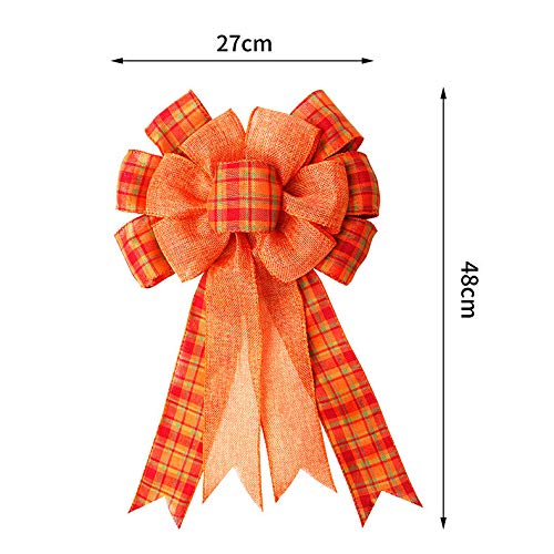 4 Pcs Large Thanksgiving Buffalo Plaid Wreath Bows - Orange Fall Decor
