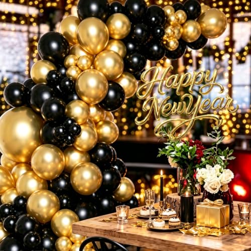 Black and Gold Balloon Arch Kit for Party Decorations, 129 Pcs