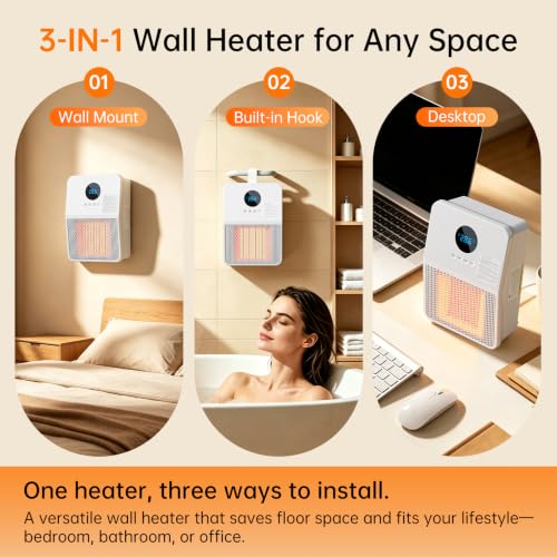 Wall Heater for Indoor Use - 1500W PTC Ceramic Space Heater with Remote - White