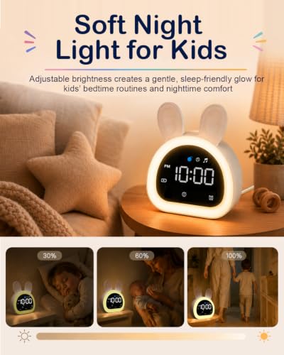 Kids Sleep Trainer Alarm Clock with Night Light and Sound Machine