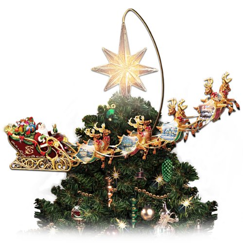 Thomas Kinkade Animated Christmas Tree Topper with Rotating Santa & Illuminated Star